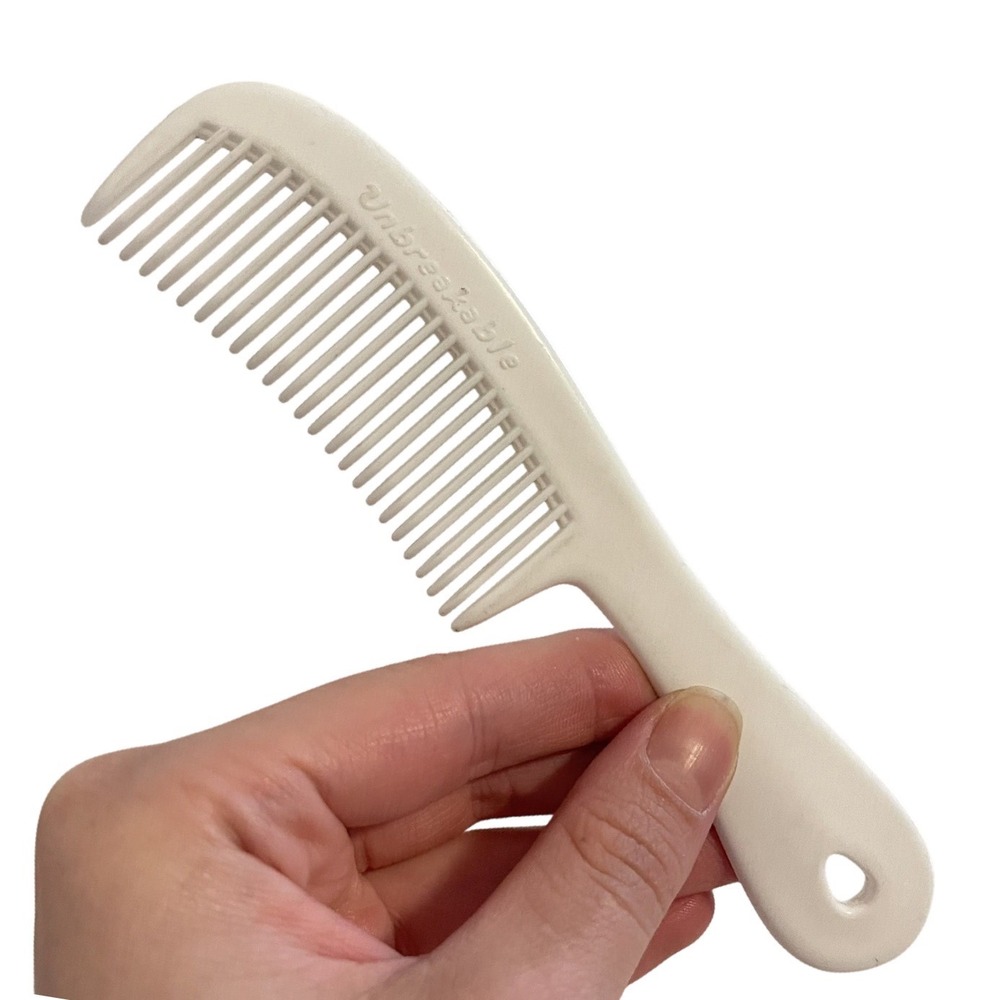 Vintage Unbreakable USA White Wide Tooth Comb Plastic Pocket Purse Hair Style